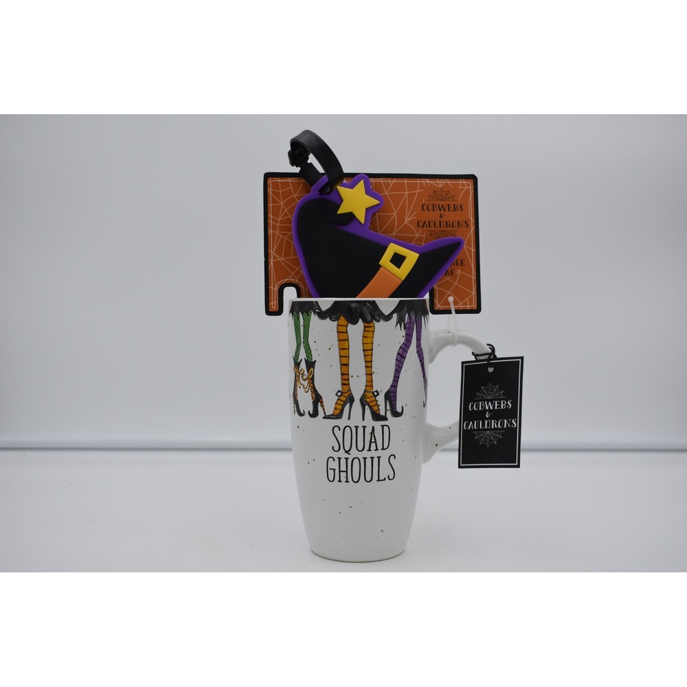 Cobwebs & Cauldrons Squad Ghouls Halloween Mug and Witch Hat Luggage Tag Set